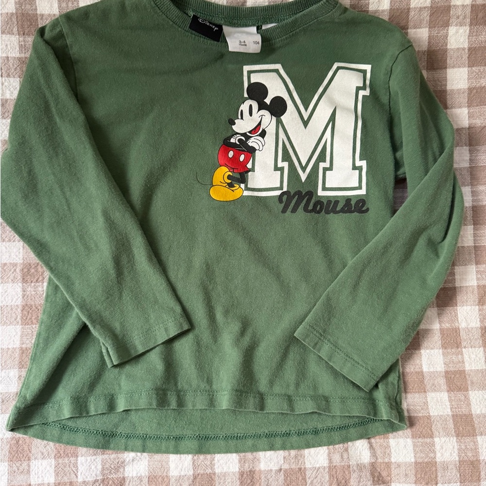 Boys Zara Green Mickey Mouse Kids Long Sleeve Shirt